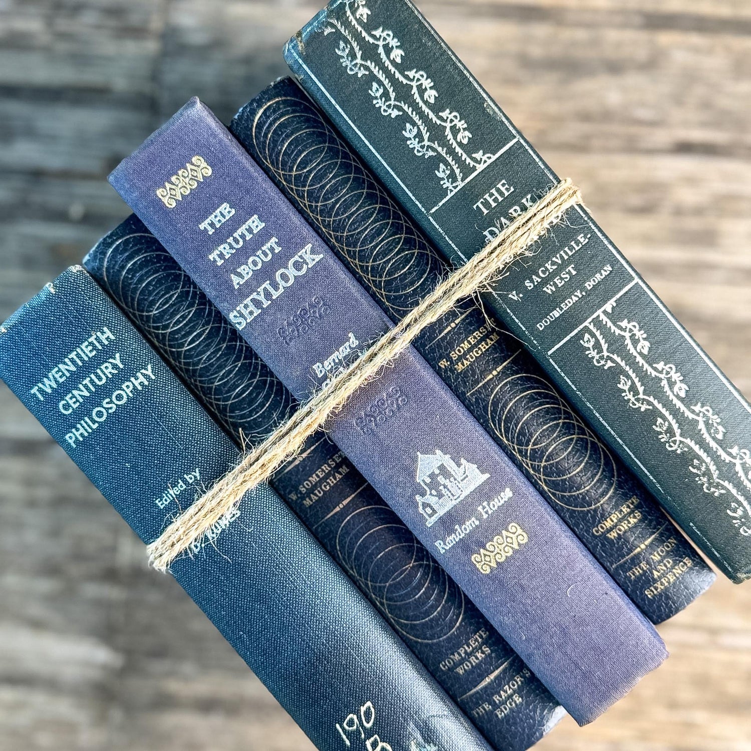 Vintage Dark Blue and Silver Book Set for Moody Shelf Styling - Pretty Old Books