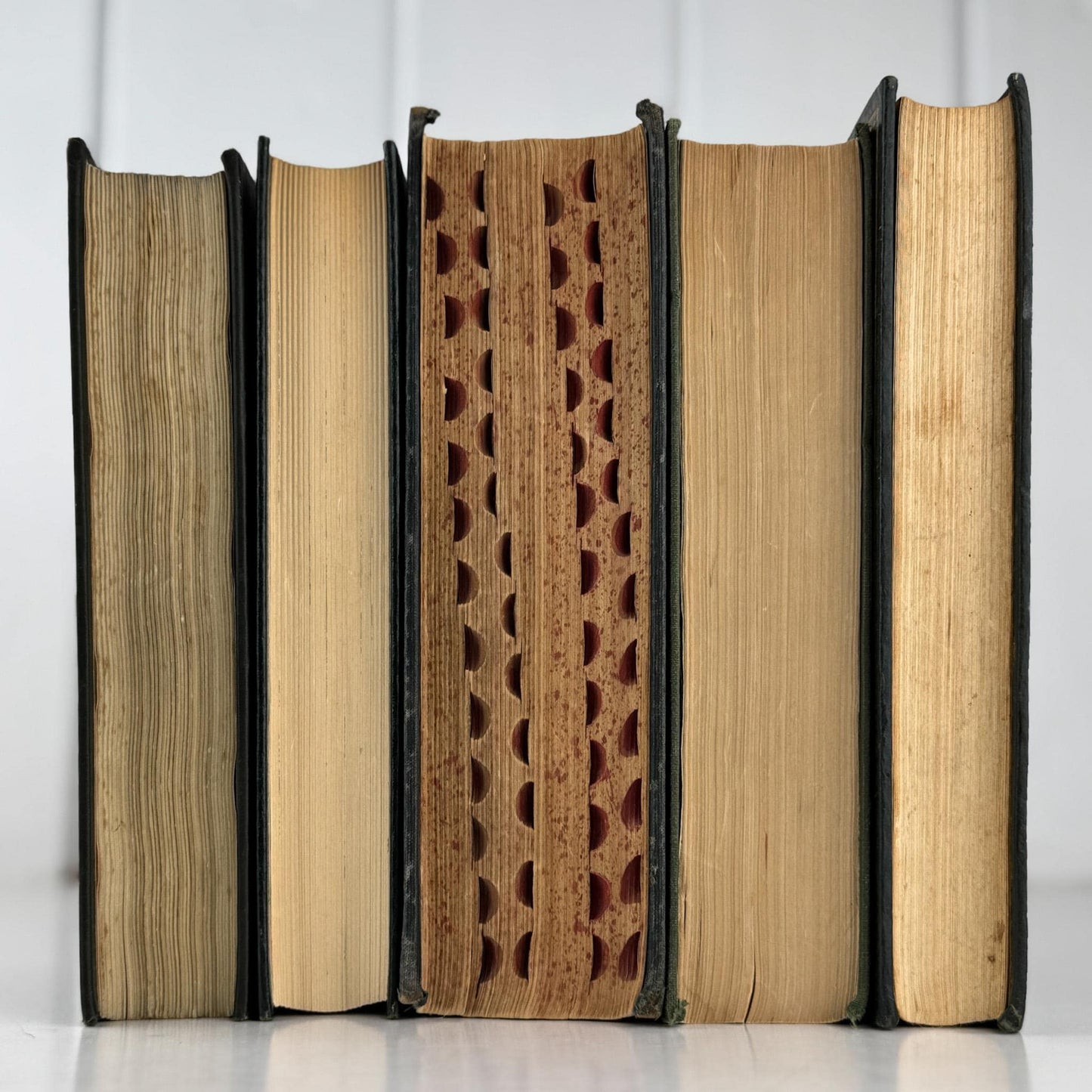 Vintage Dark Olive Green and Black Books for Bookshelf Decor and Shelf Styling - Pretty Old Books