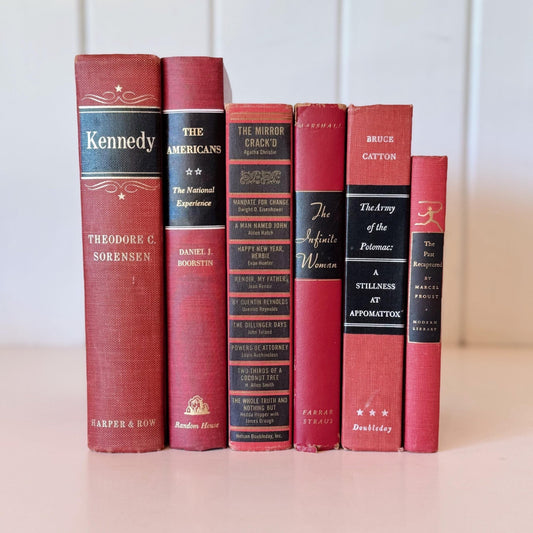 VIntage Decorative Black and Red Books for Display, Formal Room, Office Decor - Pretty Old Books