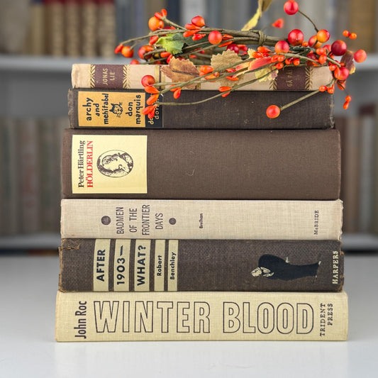 Vintage Decorative Books in Tan, Brown, Masculine Vintage Decor, Shelf Styling Books - Pretty Old Books