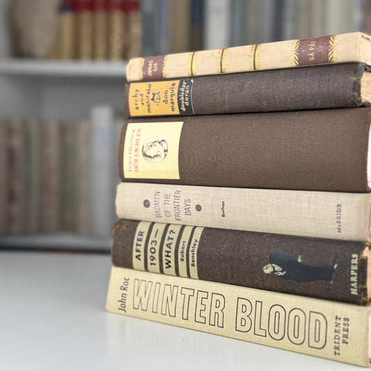 Vintage Decorative Books in Tan, Brown, Masculine Vintage Decor, Shelf Styling Books - Pretty Old Books