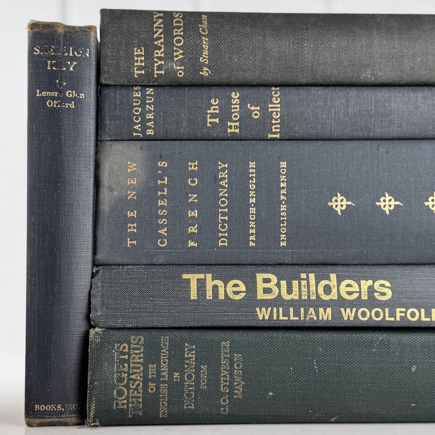 Vintage Faded Dark Gray Masculine Mid Century Books for Shelf Styling - Pretty Old Books