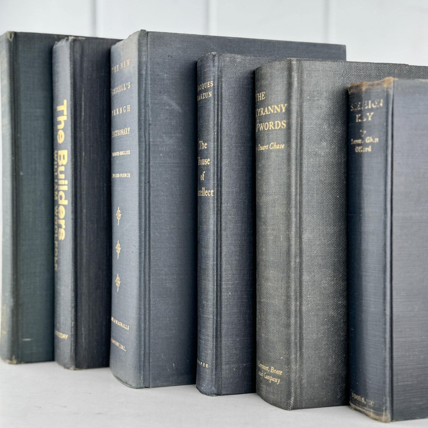Vintage Faded Dark Gray Masculine Mid Century Books for Shelf Styling - Pretty Old Books
