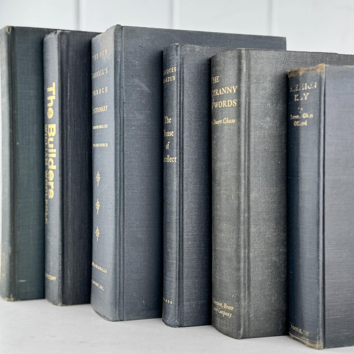Vintage Faded Dark Gray Masculine Mid Century Books for Shelf Styling - Pretty Old Books