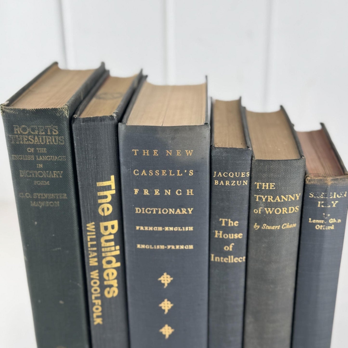 Vintage Faded Dark Gray Masculine Mid Century Books for Shelf Styling - Pretty Old Books