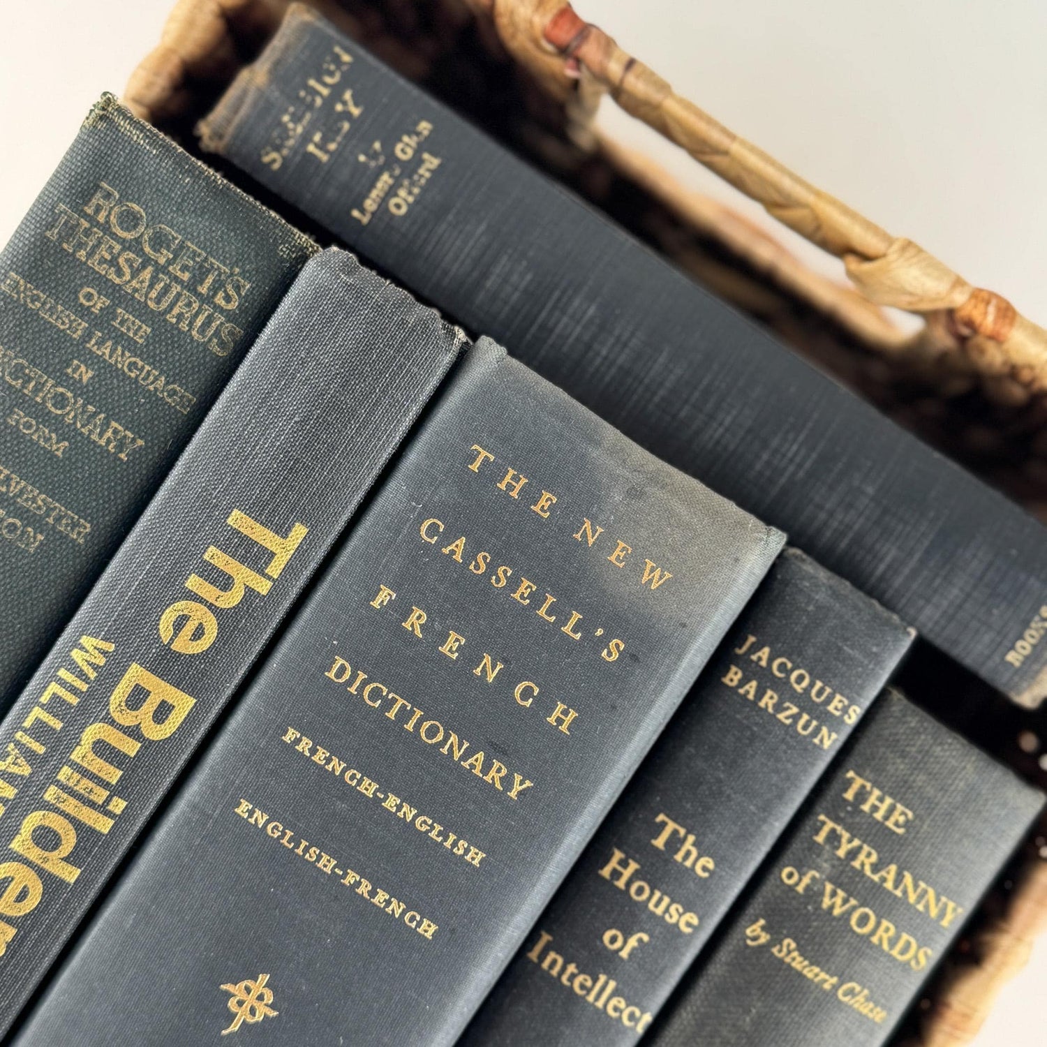 Vintage Faded Dark Gray Masculine Mid Century Books for Shelf Styling - Pretty Old Books