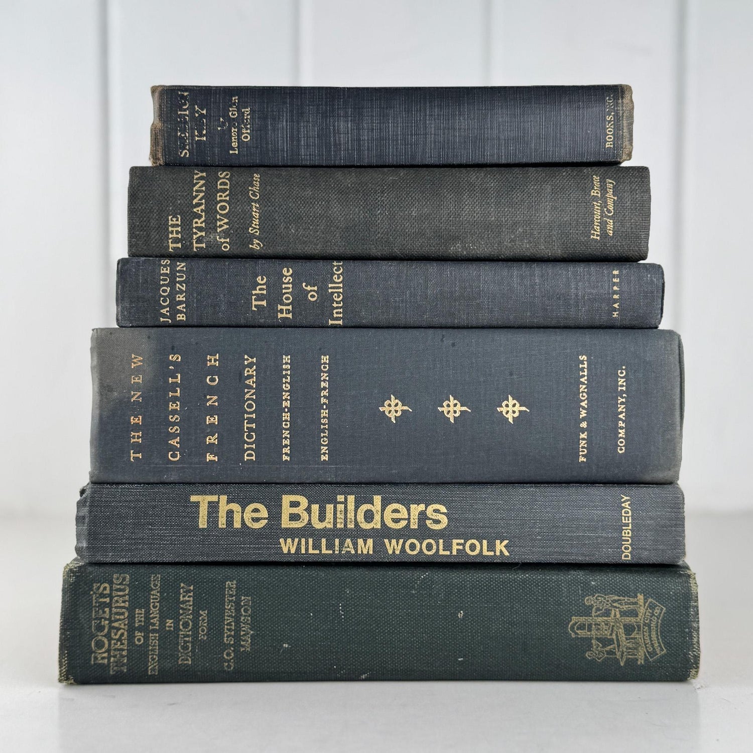 Vintage Faded Dark Gray Masculine Mid Century Books for Shelf Styling - Pretty Old Books