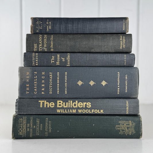 Vintage Faded Dark Gray Masculine Mid Century Books for Shelf Styling - Pretty Old Books
