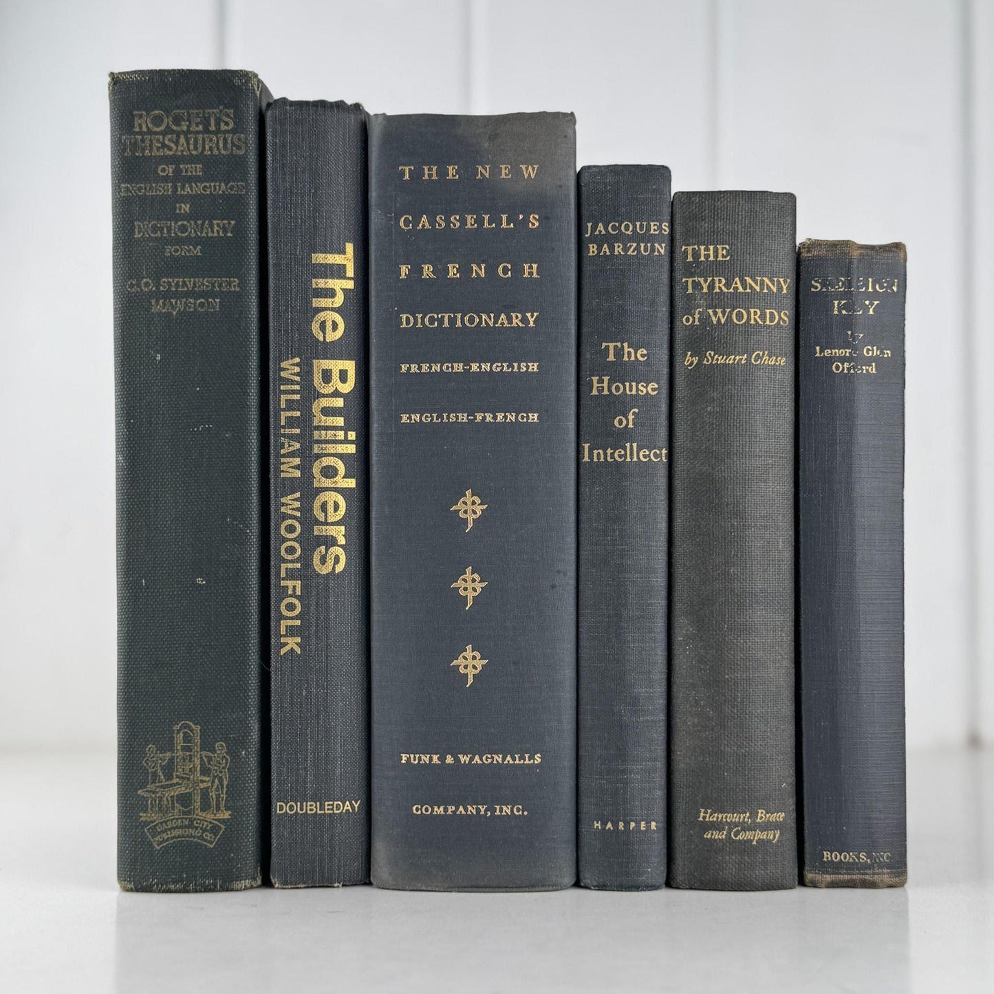 Vintage Faded Dark Gray Masculine Mid Century Books for Shelf Styling - Pretty Old Books