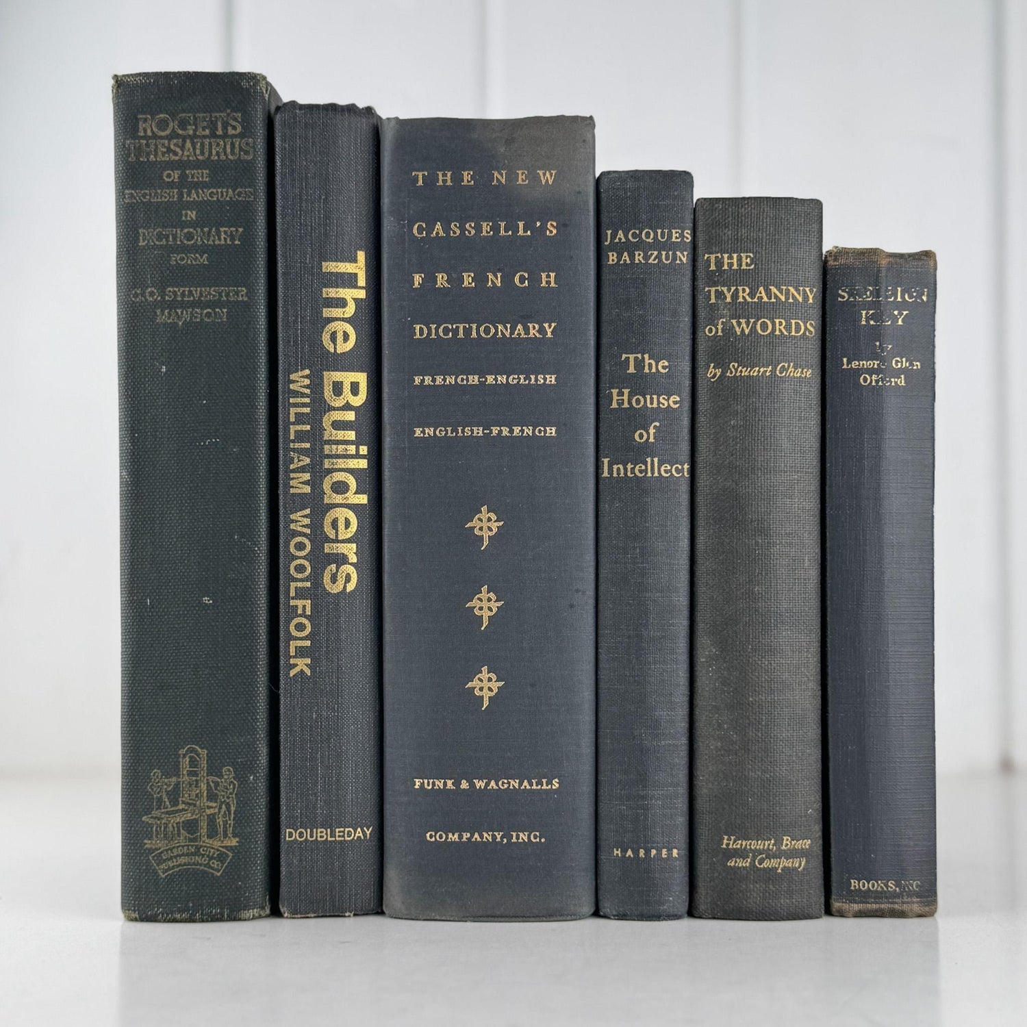 Vintage Faded Dark Gray Masculine Mid Century Books for Shelf Styling - Pretty Old Books
