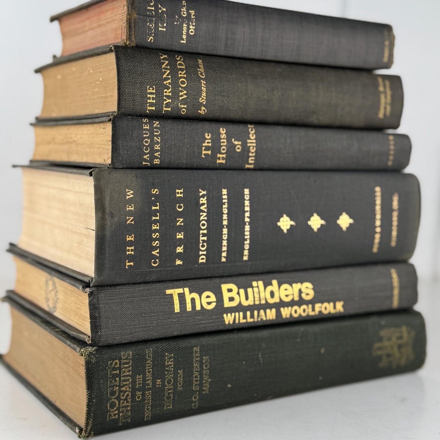 Vintage Faded Dark Gray Masculine Mid Century Books for Shelf Styling - Pretty Old Books