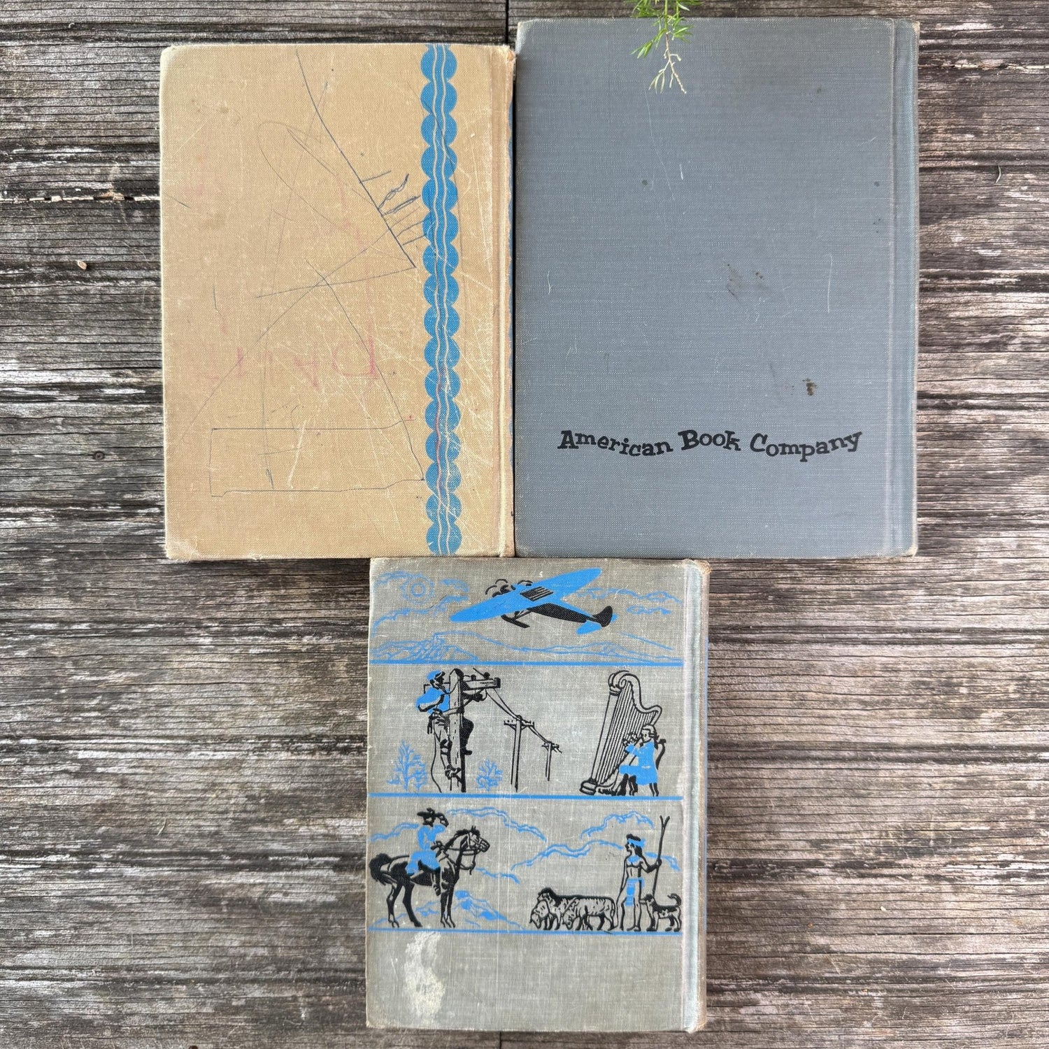 Vintage Fun Blue and Gray School Book Bundle - Pretty Old Books