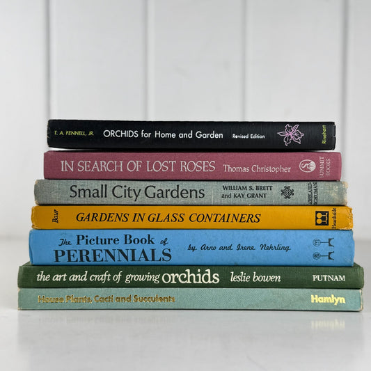 Vintage Gardening Botanical Floral Books in Fun Colors For Gardeners and Decor - Pretty Old Books