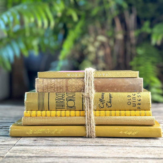 Vintage Gold Metallic Book Bundle for Shelf Styling - Pretty Old Books