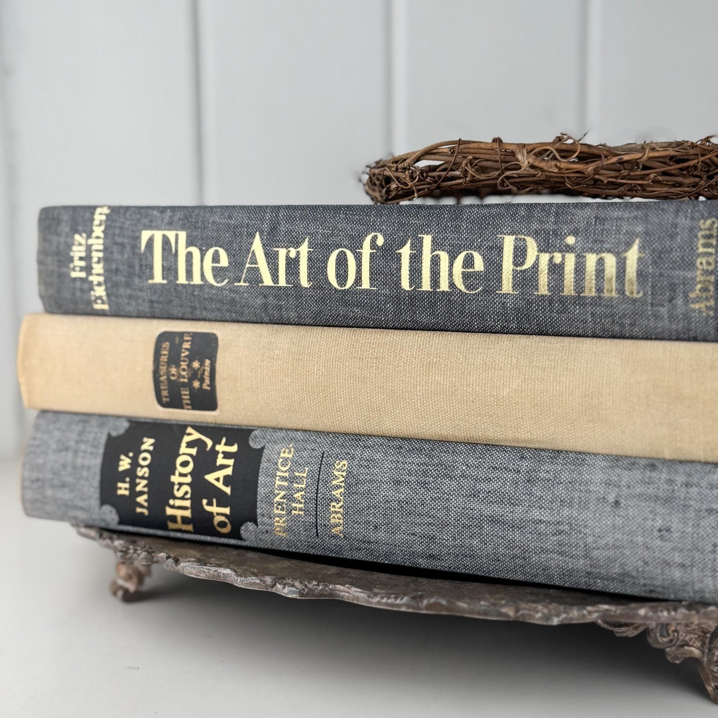 Vintage Gray and Cream Oversized Fine Art Book Bundle - Pretty Old Books