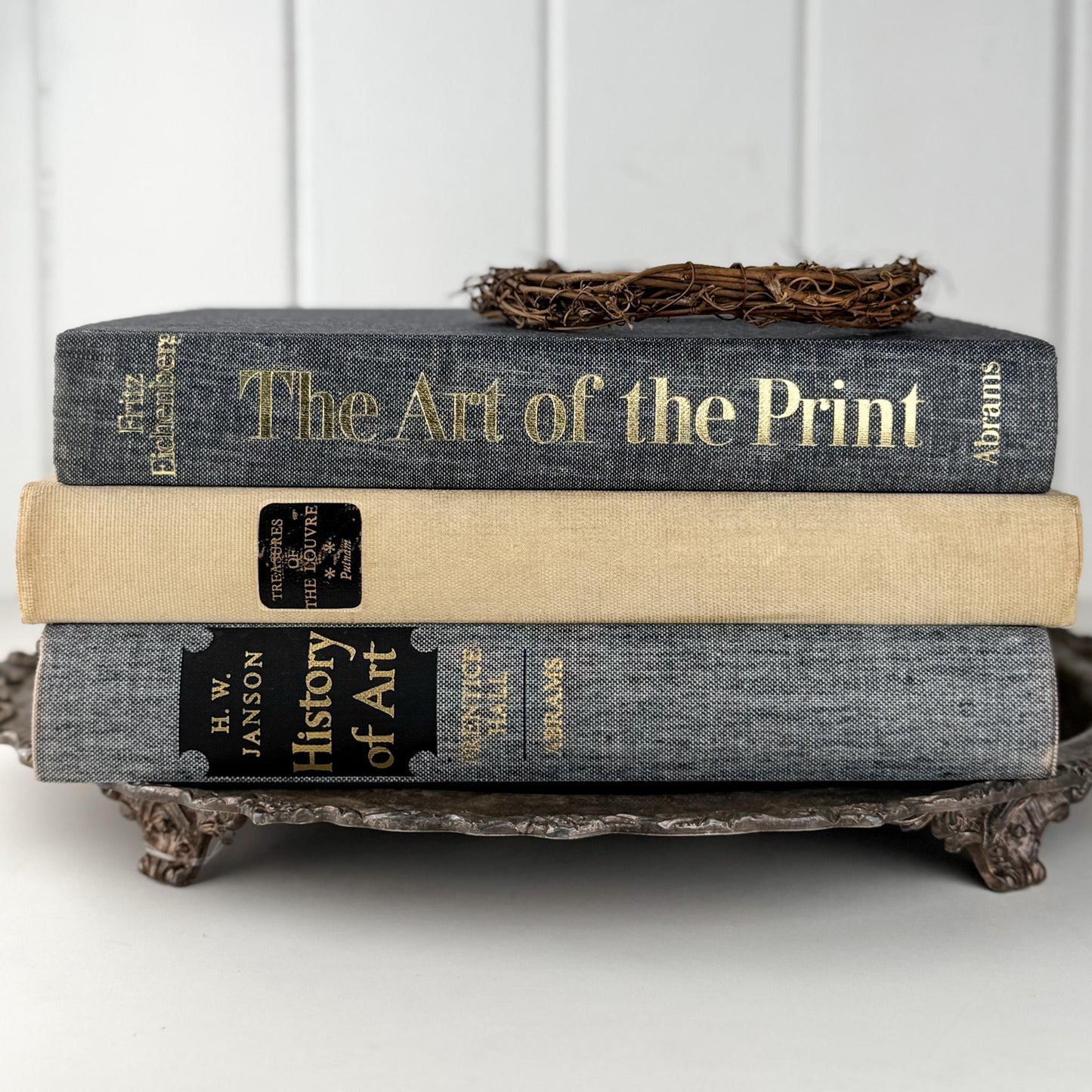 Vintage Gray and Cream Oversized Fine Art Book Bundle - Pretty Old Books