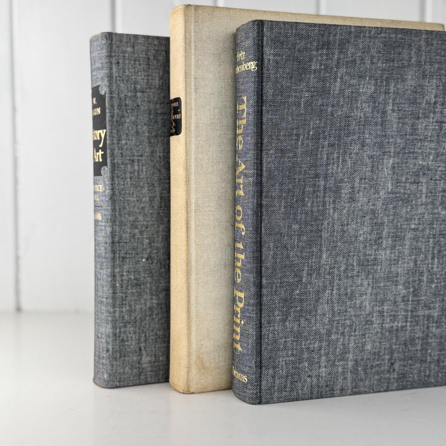 Vintage Gray and Cream Oversized Fine Art Book Bundle - Pretty Old Books