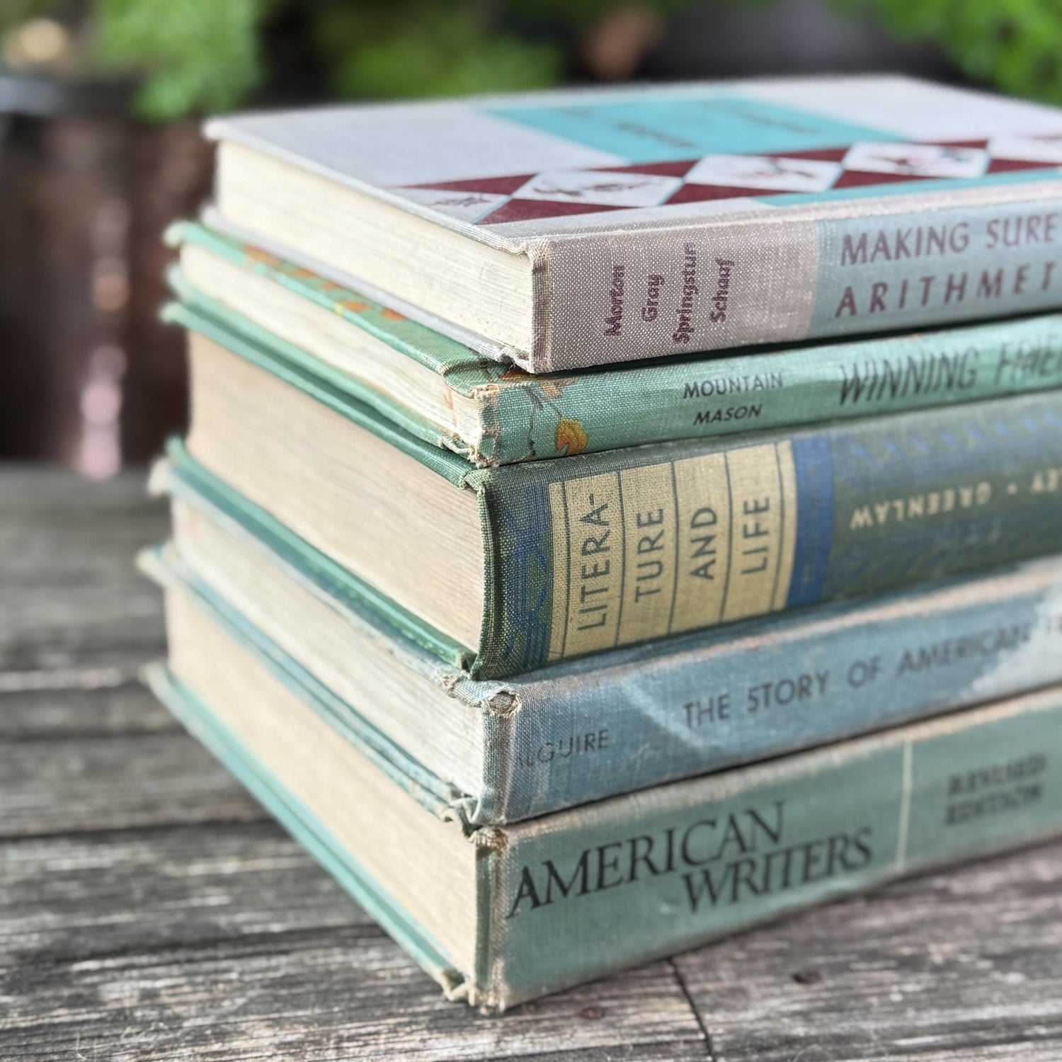 Vintage Green and Gray Mid - Century Textbook Bundle - Pretty Old Books