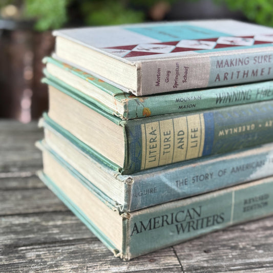 Vintage Green and Gray Mid - Century Textbook Bundle - Pretty Old Books