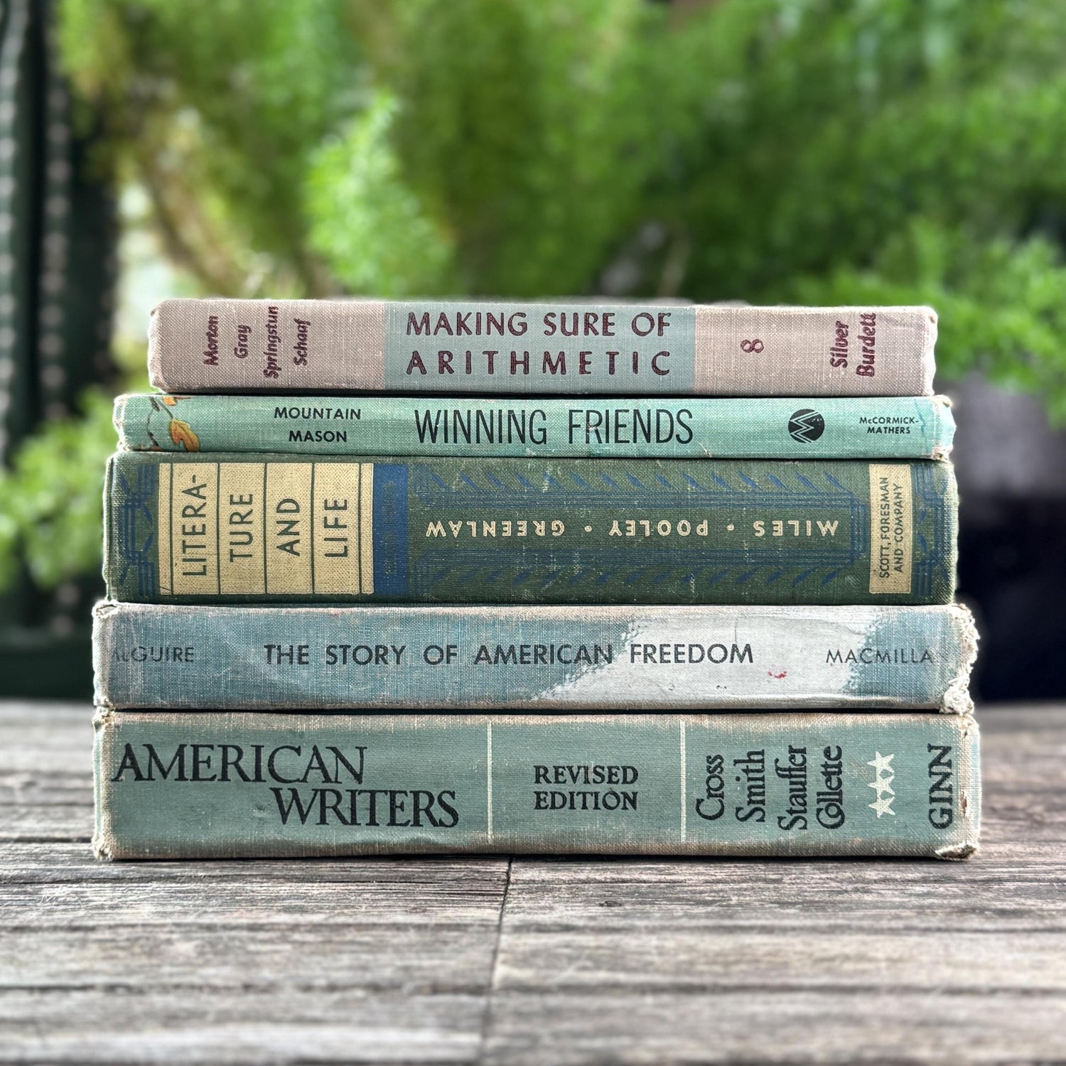 Vintage Green and Gray Mid - Century Textbook Bundle - Pretty Old Books