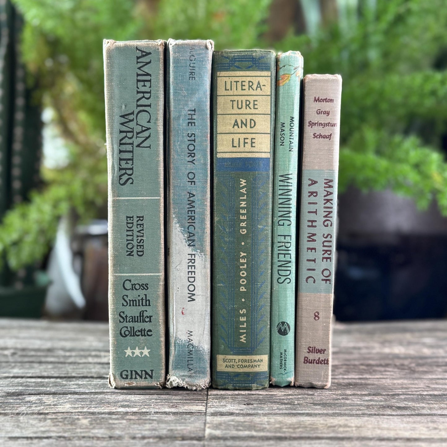 Vintage Green and Gray Mid - Century Textbook Bundle - Pretty Old Books