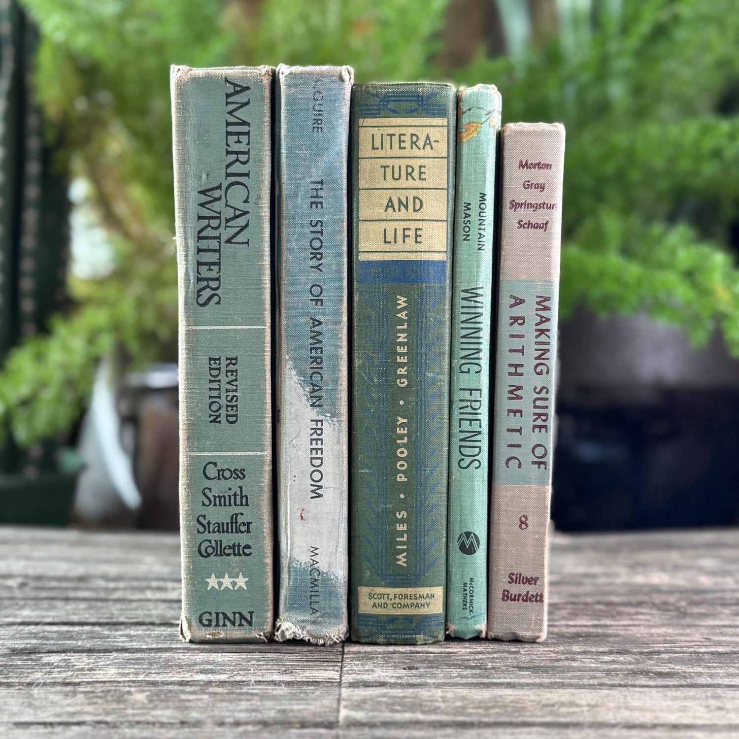 Vintage Green and Gray Mid - Century Textbook Bundle - Pretty Old Books
