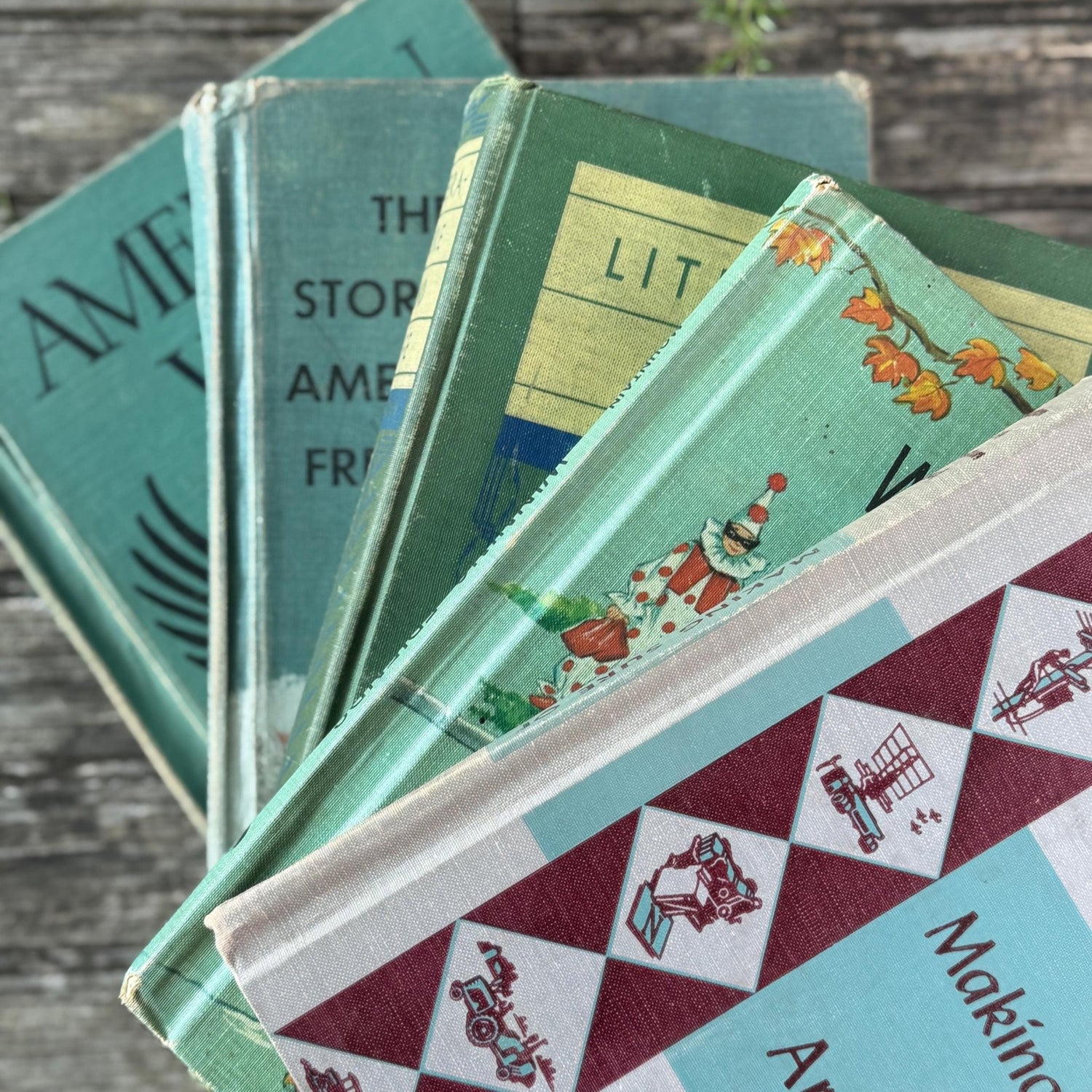 Vintage Green and Gray Mid - Century Textbook Bundle - Pretty Old Books