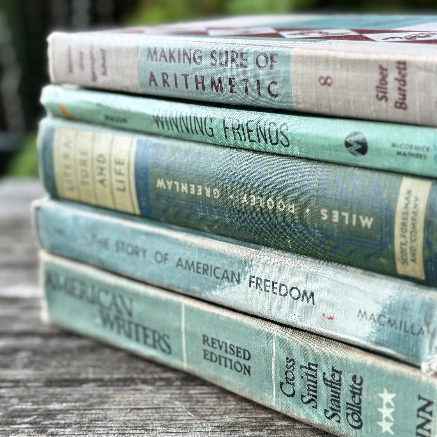 Vintage Green and Gray Mid - Century Textbook Bundle - Pretty Old Books