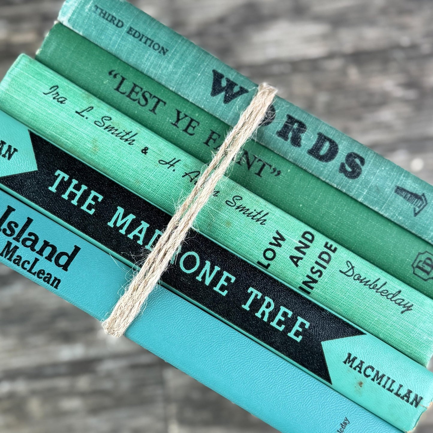Vintage Green Books with Fun Black Lettering for Shelf Styling - Pretty Old Books