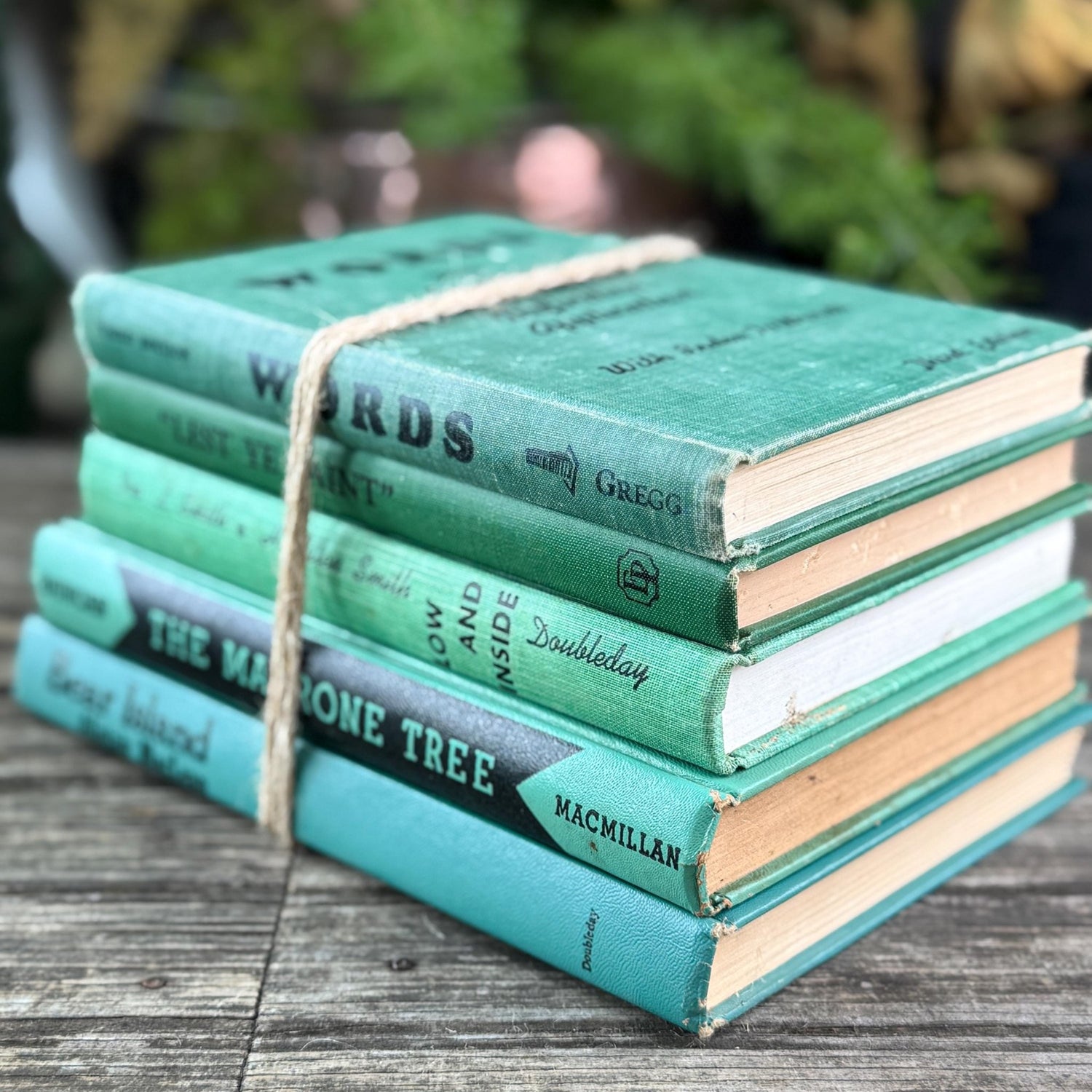 Vintage Green Books with Fun Black Lettering for Shelf Styling - Pretty Old Books