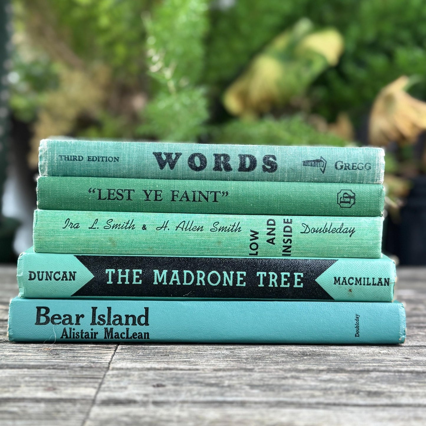 Vintage Green Books with Fun Black Lettering for Shelf Styling - Pretty Old Books