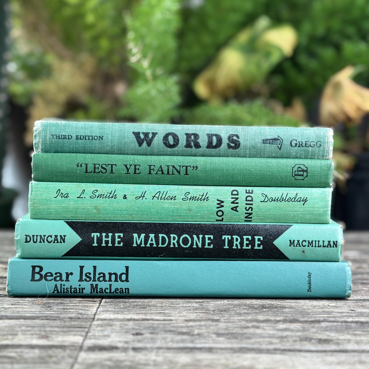 Vintage Green Books with Fun Black Lettering for Shelf Styling - Pretty Old Books