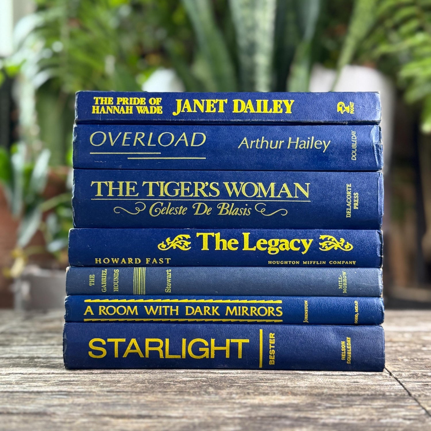 Vintage Indigo Navy Blue and Yellow Retro Book Set for Shelf Styling - Pretty Old Books
