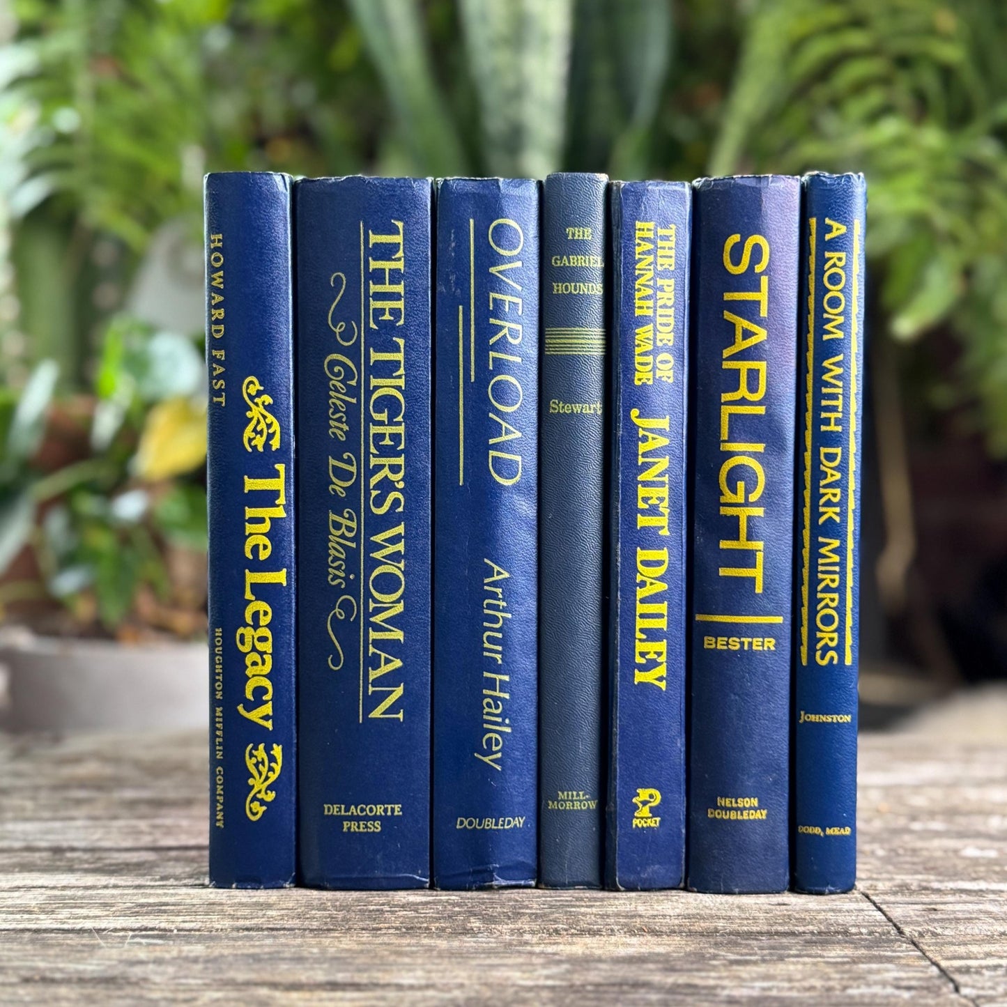 Vintage Indigo Navy Blue and Yellow Retro Book Set for Shelf Styling - Pretty Old Books
