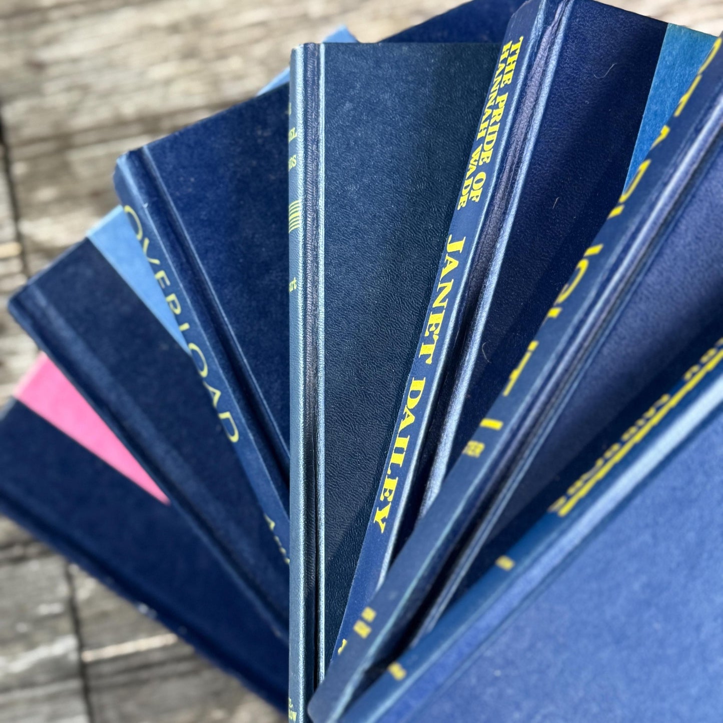 Vintage Indigo Navy Blue and Yellow Retro Book Set for Shelf Styling - Pretty Old Books