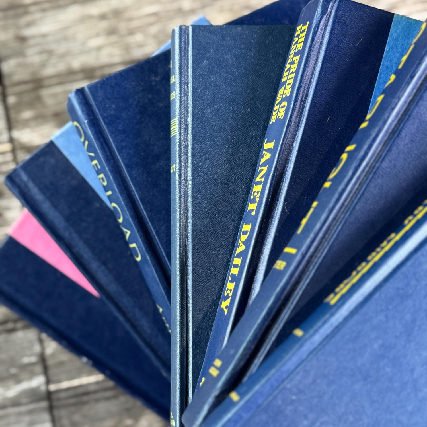 Vintage Indigo Navy Blue and Yellow Retro Book Set for Shelf Styling - Pretty Old Books