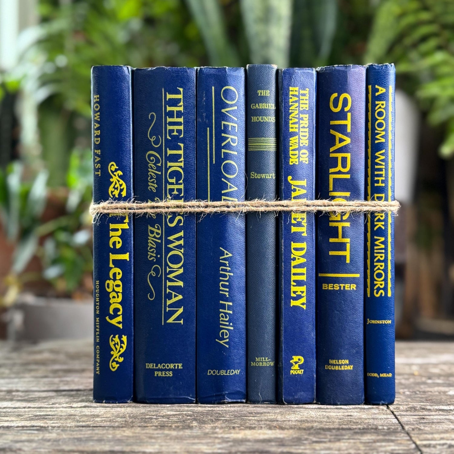 Vintage Indigo Navy Blue and Yellow Retro Book Set for Shelf Styling - Pretty Old Books