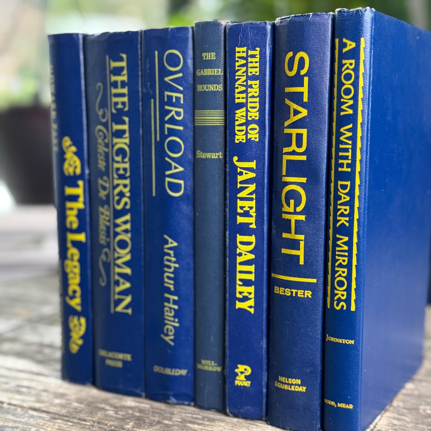 Vintage Indigo Navy Blue and Yellow Retro Book Set for Shelf Styling - Pretty Old Books