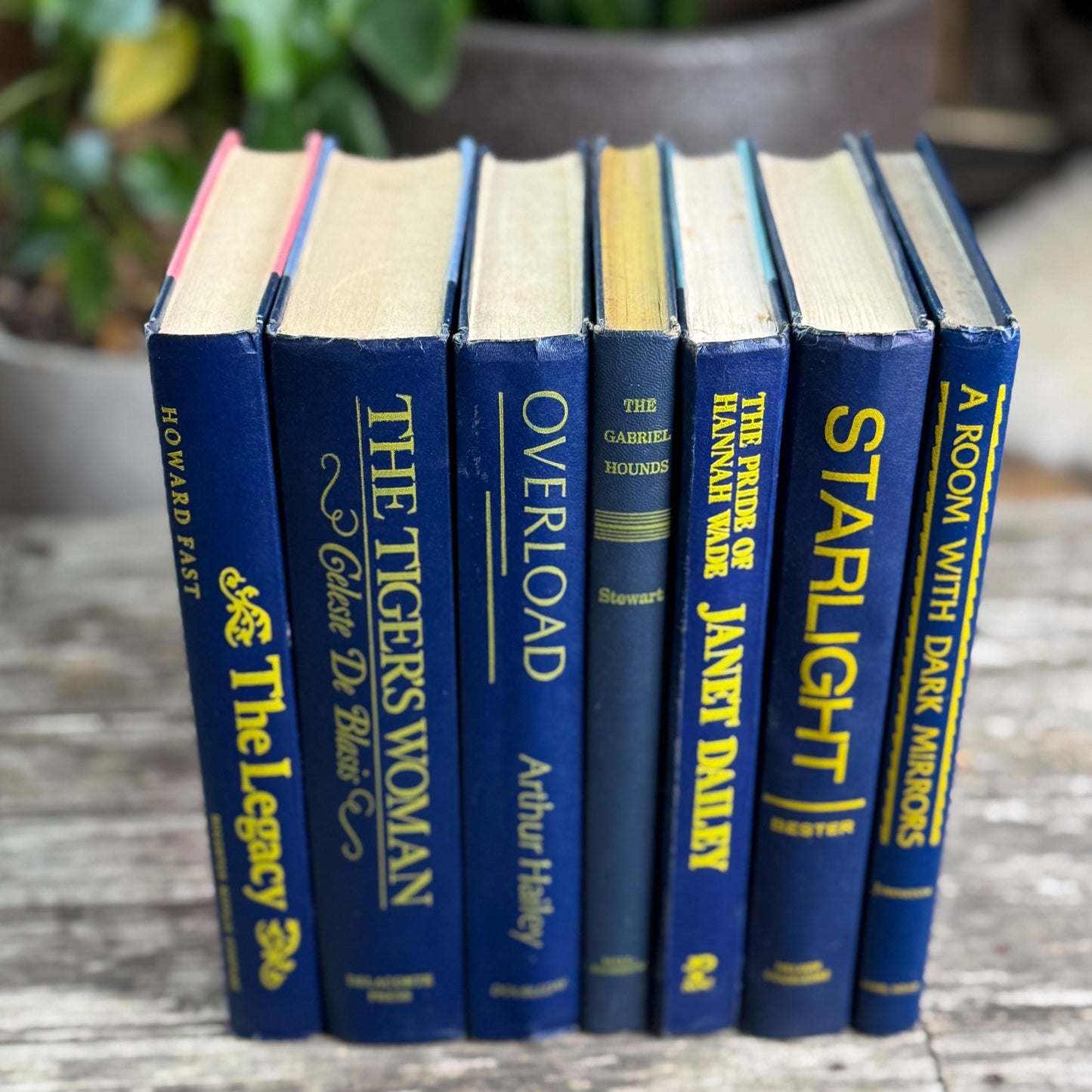Vintage Indigo Navy Blue and Yellow Retro Book Set for Shelf Styling - Pretty Old Books