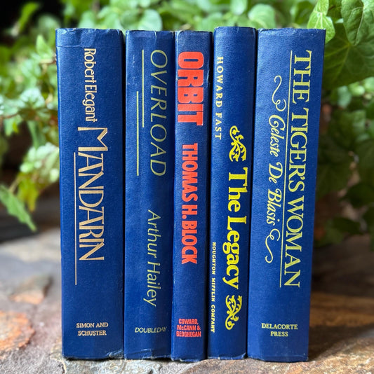 Vintage Indigo Navy Blue Retro Book Set for Shelf Styling - Pretty Old Books