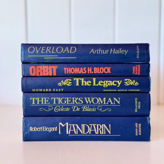 Vintage Indigo Navy Blue Retro Book Set for Shelf Styling - Pretty Old Books