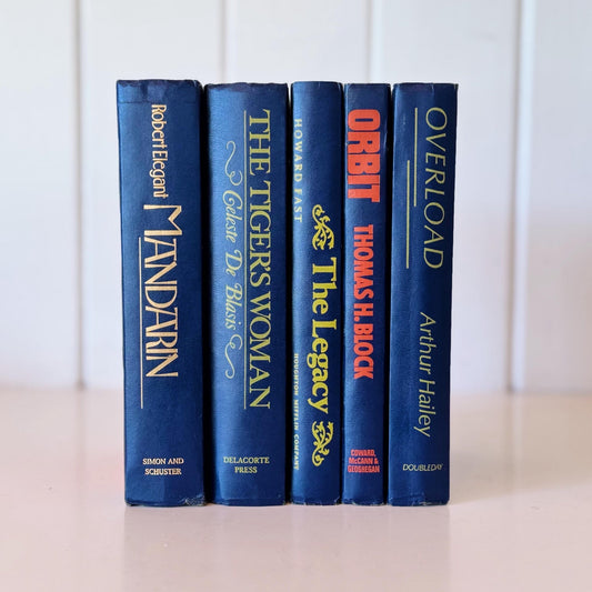 Vintage Indigo Navy Blue Retro Book Set for Shelf Styling - Pretty Old Books