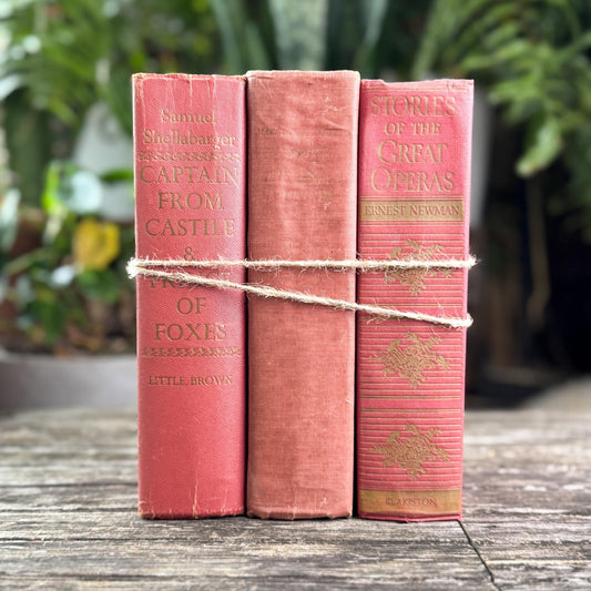 Vintage Large Chunky Rose Red Decorative Books for Decor - Pretty Old Books