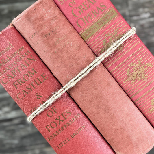 Vintage Large Chunky Rose Red Decorative Books for Decor - Pretty Old Books