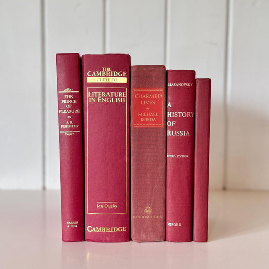Vintage Maroon and Mauve Oversized Books for Shelf Styling - Pretty Old Books