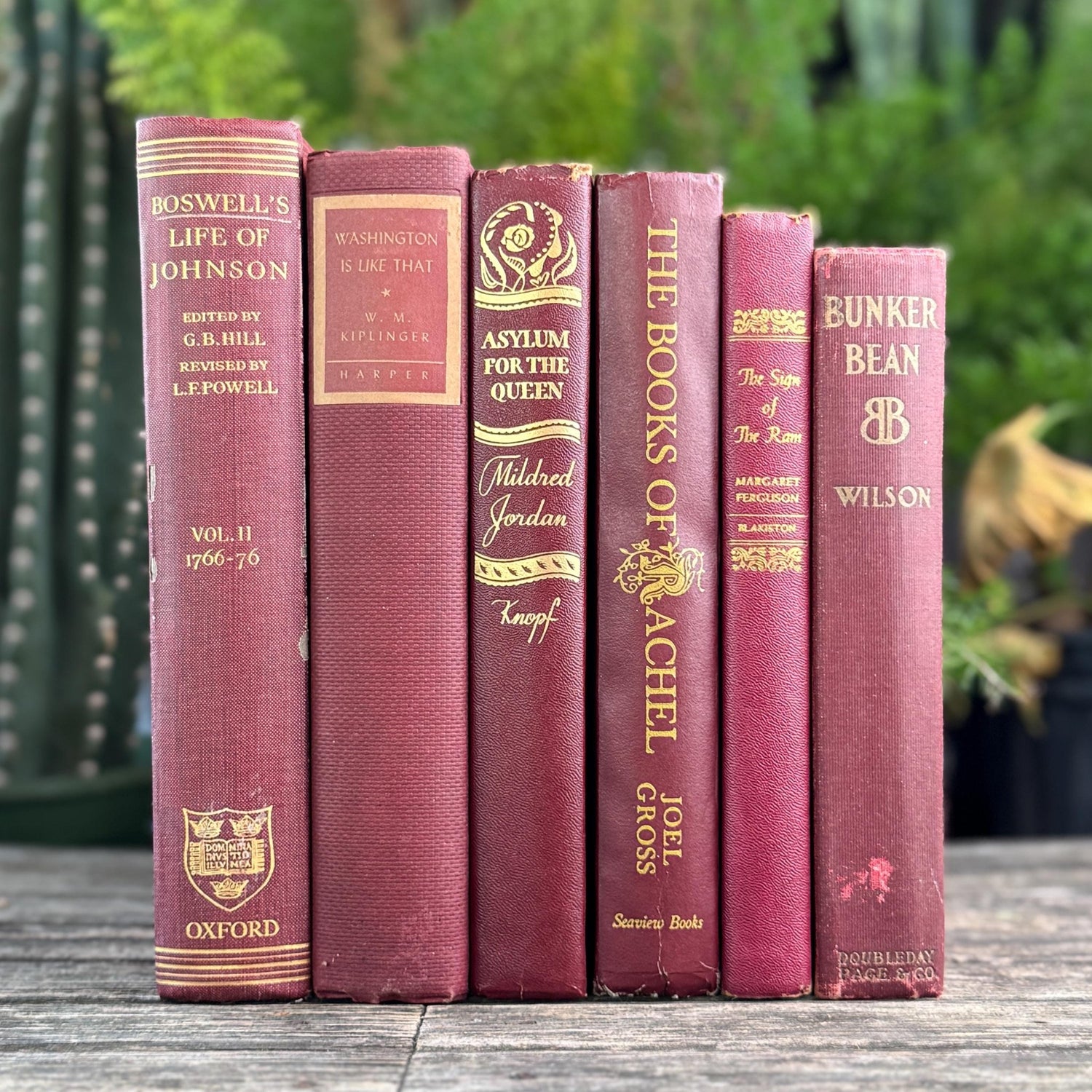 Vintage Maroon Red and Gold Book Set, Books By Color for Shelf Styling - Pretty Old Books