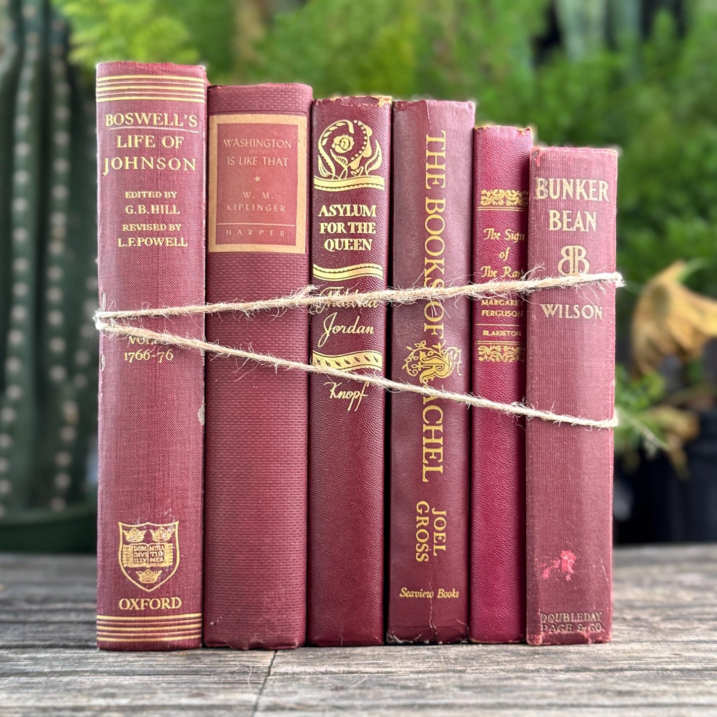 Vintage Maroon Red and Gold Book Set, Books By Color for Shelf Styling - Pretty Old Books