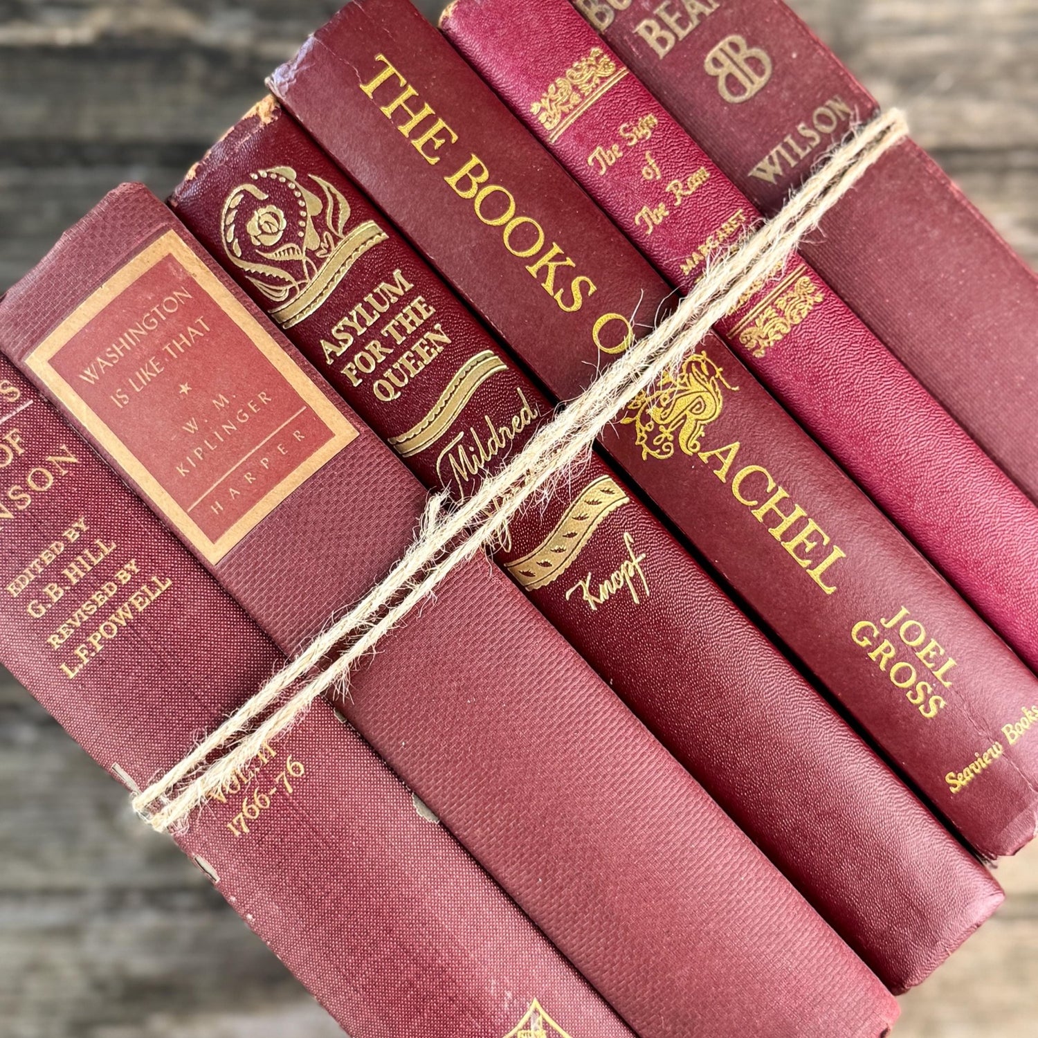 Vintage Maroon Red and Gold Book Set, Books By Color for Shelf Styling - Pretty Old Books