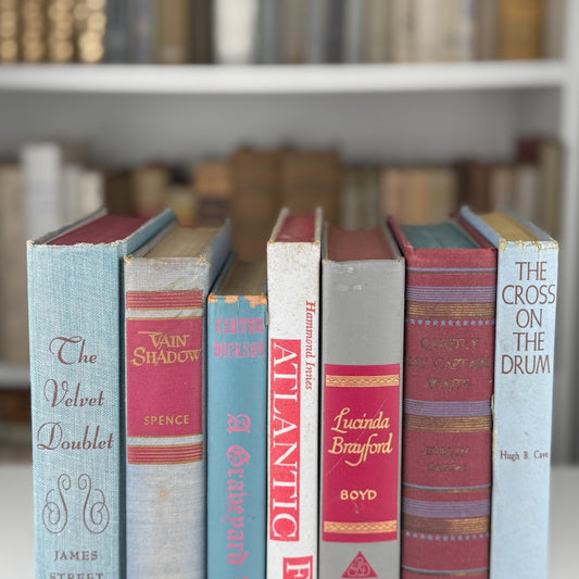 Vintage Mauve Beige Tan Aesthetic Decorative Books, Bookshelf Decor - Pretty Old Books