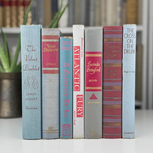 Vintage Mauve Beige Tan Aesthetic Decorative Books, Bookshelf Decor - Pretty Old Books